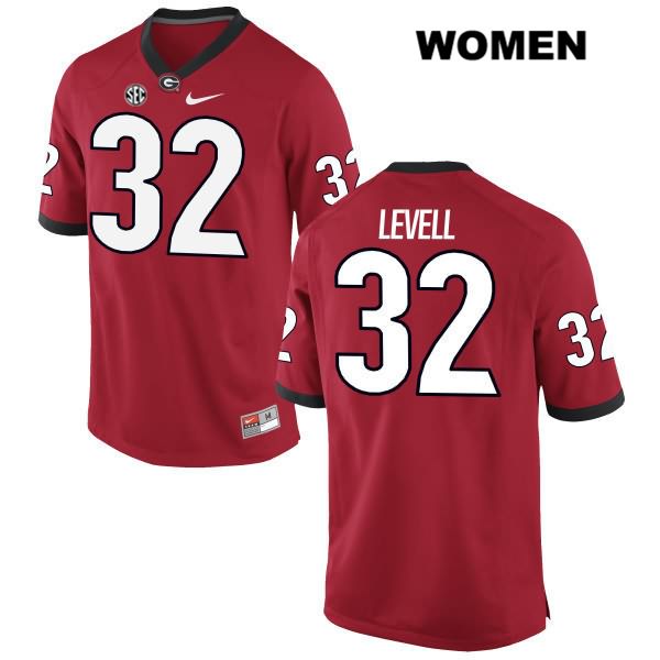Georgia Bulldogs Women's Kyle Levell #32 NCAA Authentic Red Nike Stitched College Football Jersey NLA0056SJ
